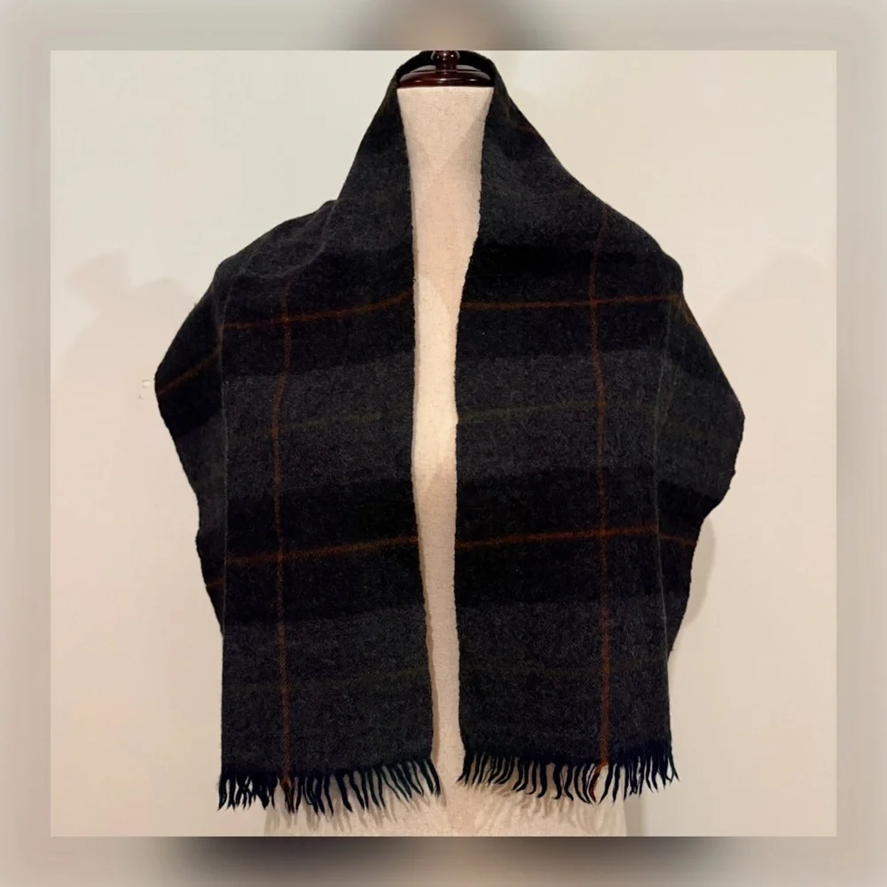 Plaid Wool Scarf with Fringe